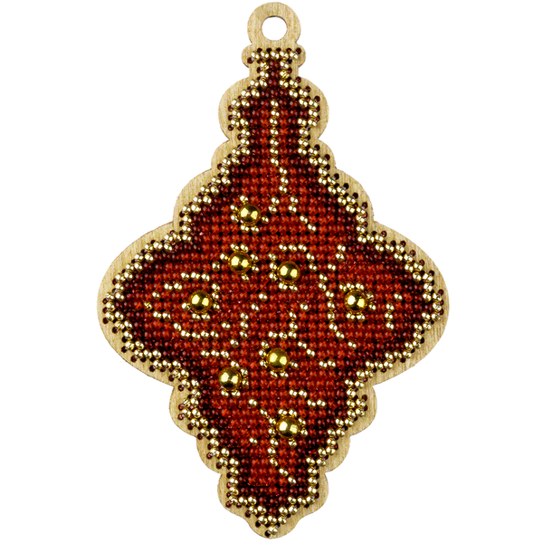 Wooden Bead Embroidery Kit &ndash; &ldquo;Christmas Ornament &ndash; Golden Motifs &ndash; Icicle&rdquo; FLK-446