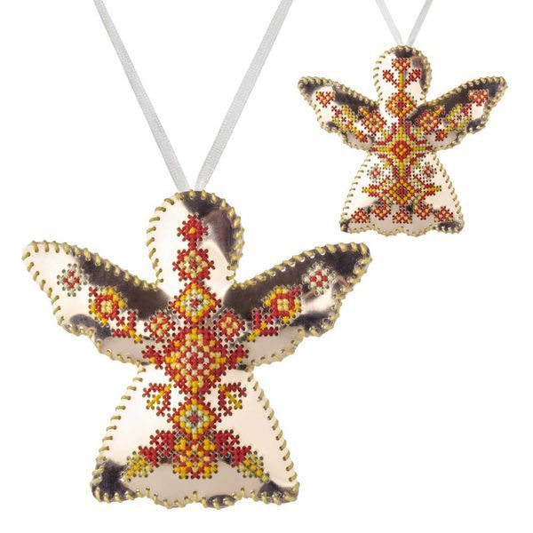Faux Leather Cross-Stitch Kit &ndash; &ldquo;Angel Christmas Ornament&rdquo; (Double-Sided) FLHL-067 Rose Gold