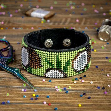 Faux Leather Bead Embroidery Kit &ndash; &ldquo;Bracelet&rdquo; (3 &times; 22 cm) FLBB-048 Black