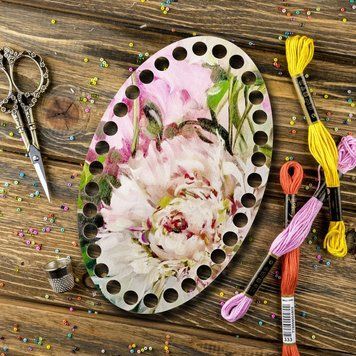 Floss Organizer &ndash; &ldquo;Peonies, Oval&rdquo; FLZ(P)-049