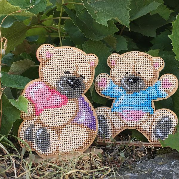 Wooden Bead Embroidery Kit &ndash; &ldquo;Teddy Bear&rdquo; FLK-115