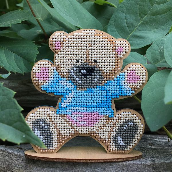 Wooden Bead Embroidery Kit &ndash; &ldquo;Teddy Bear&rdquo; FLK-115