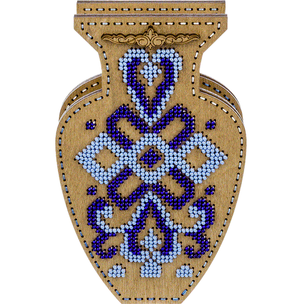 Wooden Bead Embroidery Kit &ndash; &ldquo;Blue Lace&rdquo; (Double-Sided Vase) FLK-349