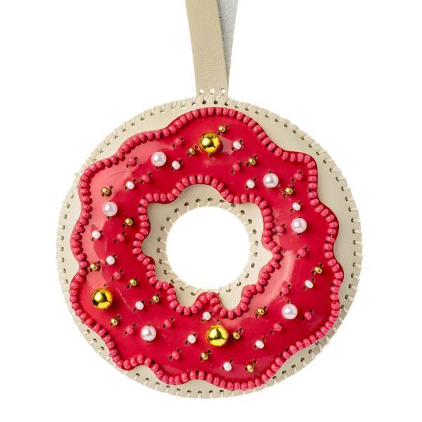 Faux Leather Bead Embroidery Kit &ndash; &ldquo;Bag Charm Donut with Glaze&rdquo; FLBB-173