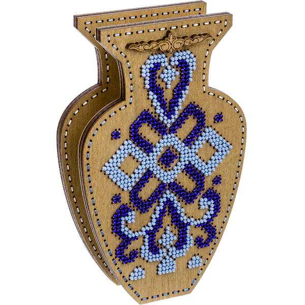 Wooden Bead Embroidery Kit &ndash; &ldquo;Blue Lace&rdquo; (Double-Sided Vase) FLK-349