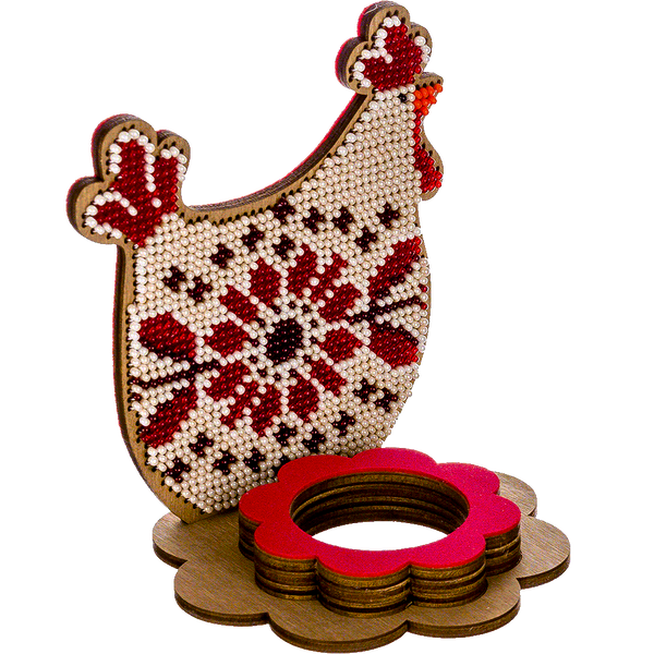 Wooden Bead Embroidery Kit &ndash; &ldquo;Egg Stand &ndash; Hen&rdquo; FLK-266