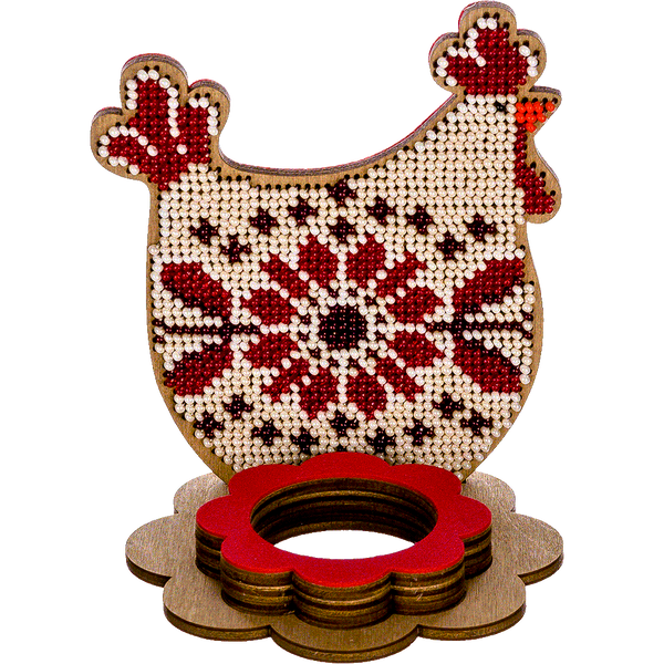 Wooden Bead Embroidery Kit &ndash; &ldquo;Egg Stand &ndash; Hen&rdquo; FLK-266