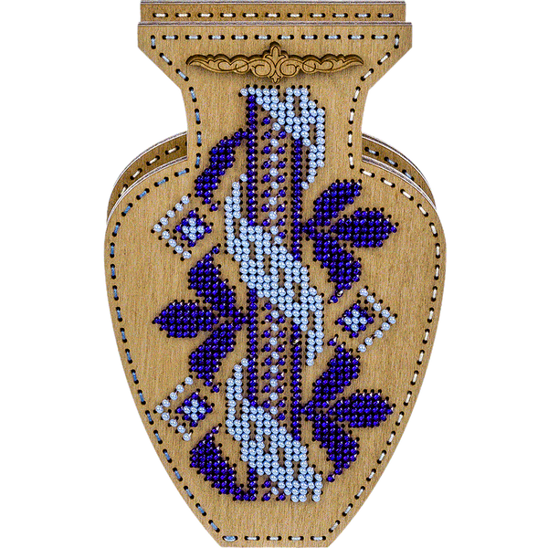 Wooden Bead Embroidery Kit &ndash; &ldquo;Blue Lace&rdquo; (Double-Sided Vase) FLK-349