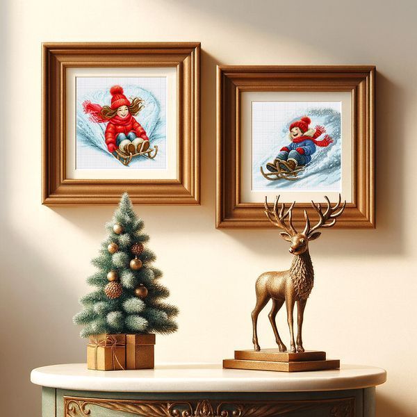 Cross-Stitch Pattern &ndash; "Winter Joys / Into the Wind" A set of two Cross-Stitch Patterns WLP-075