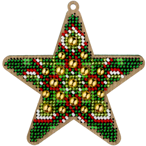 Wooden Bead Embroidery Kit &ndash; &ldquo;Christmas Ornament &ndash; Emerald Tale &ndash; Star&rdquo; FLK-397