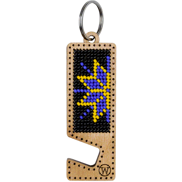 Wooden Bead Embroidery Kit &ndash; &ldquo;Phone Stand &ndash; Blue and Yellow Ornament&rdquo; FLK-481