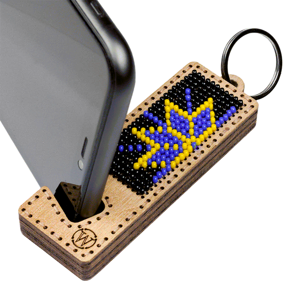Wooden Bead Embroidery Kit &ndash; &ldquo;Phone Stand &ndash; Blue and Yellow Ornament&rdquo; FLK-481