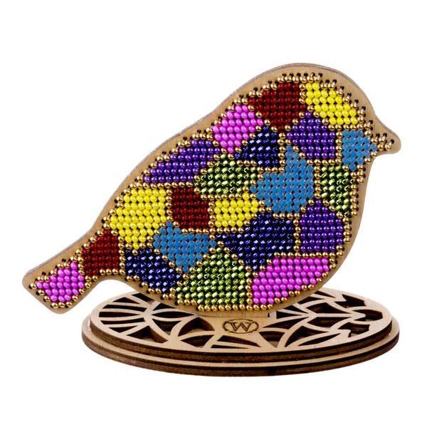 Bead Embroidery Kit on Wood &ndash; &ldquo;Stained Glass Bird&rdquo; FLK-549