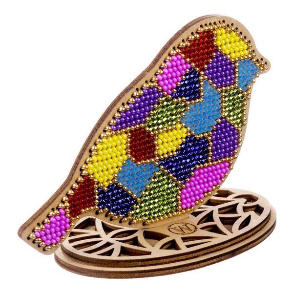 Bead Embroidery Kit on Wood &ndash; &ldquo;Stained Glass Bird&rdquo; FLK-549