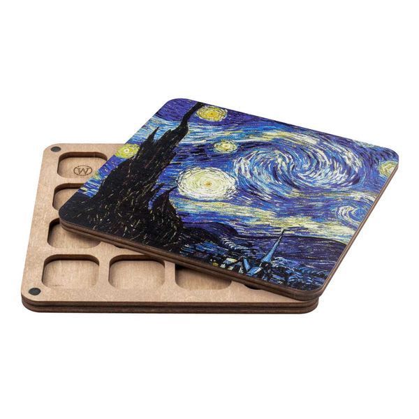 Bead Organizer With Wooden Lid &ndash; &ldquo;Starry Night, Square&rdquo; FLZB-221