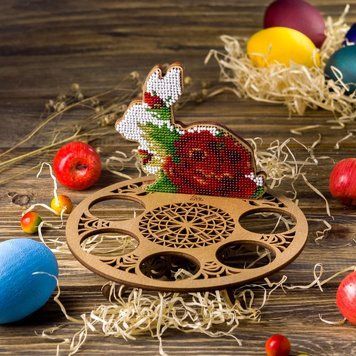Wooden Bead Embroidery Kit &ndash; &ldquo;Easter Egg Stand &ndash; Bunny&rdquo; FLK-166