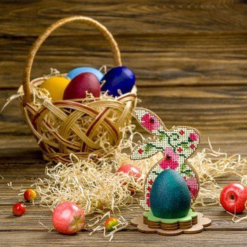 Wooden Bead Embroidery Kit &ndash; &ldquo;Egg Stand &ndash; Bunny&rdquo; FLK-267