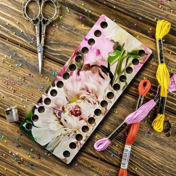 Floss Organizer &ndash; &ldquo;Peonies, Narrow Rectangular&rdquo; FLZ(P)-050