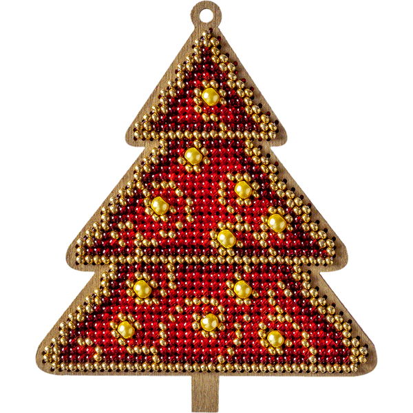 Wooden Bead Embroidery Kit &ndash; &ldquo;Christmas Ornament &ndash; Golden Motifs &ndash; Tree&rdquo; FLK-317