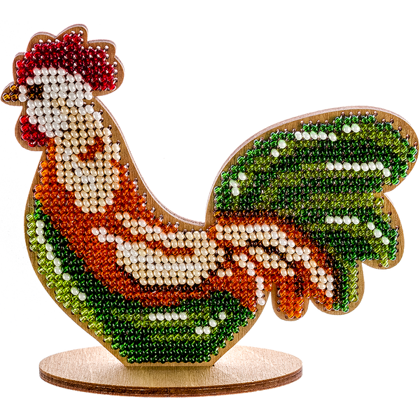 Wooden Bead Embroidery Kit &ndash; &ldquo;Rooster&rdquo; FLK-116