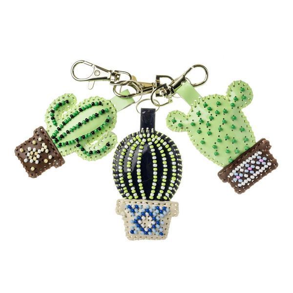 Faux Leather Bead Embroidery Kit &ndash; &ldquo;Bag Charm Cacti in Pots&rdquo; FLBB-174