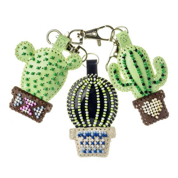 Faux Leather Bead Embroidery Kit &ndash; &ldquo;Bag Charm Cacti in Pots&rdquo; FLBB-174