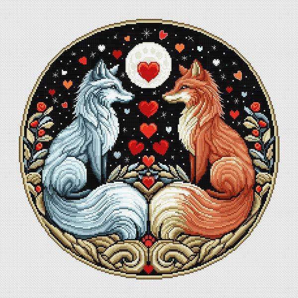 Cross-Stitch Pattern &ndash; "Foxes in Love" WLP-008