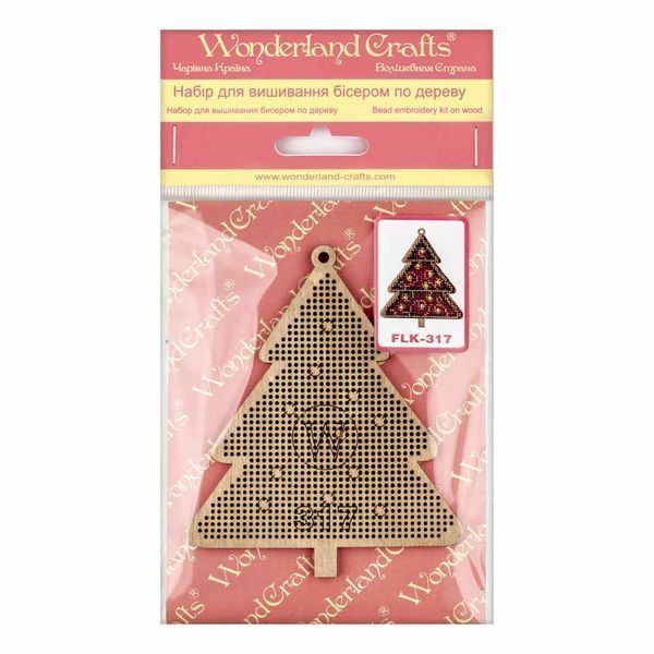 Wooden Bead Embroidery Kit &ndash; &ldquo;Christmas Ornament &ndash; Golden Motifs &ndash; Tree&rdquo; FLK-317