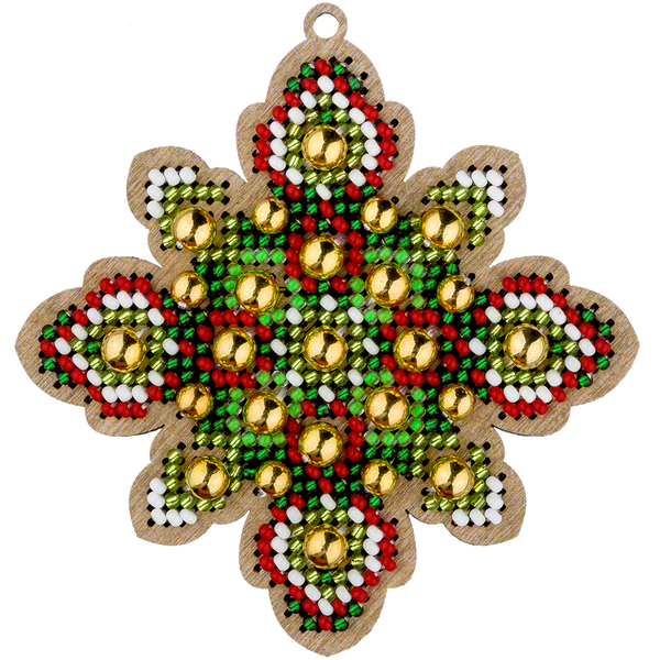 Wooden Bead Embroidery Kit &ndash; &ldquo;Christmas Ornament &ndash; Emerald Tale &ndash; Snowflake&rdquo; FLK-398