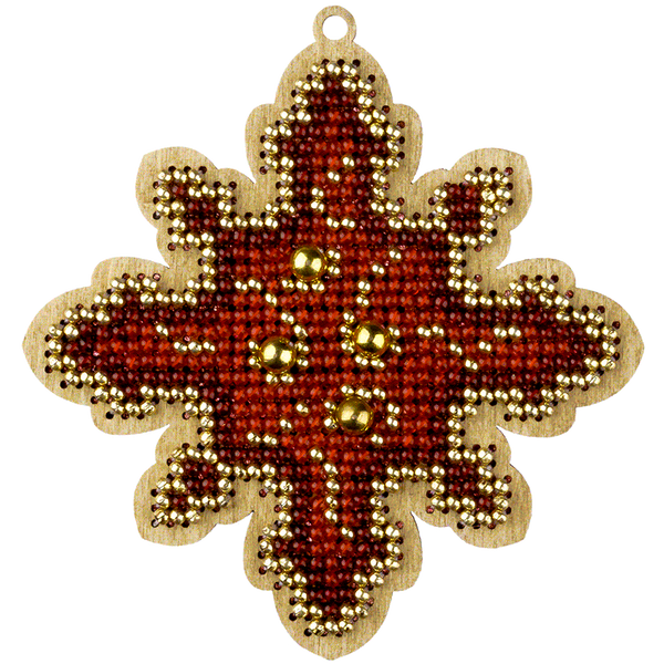 Wooden Bead Embroidery Kit &ndash; &ldquo;Christmas Ornament &ndash; Golden Motifs &ndash; Snowflake&rdquo; FLK-448