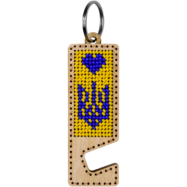 Wooden Bead Embroidery Kit &ndash; &ldquo;Phone Stand &ndash; Yellow and Blue Ornament&rdquo; FLK-482