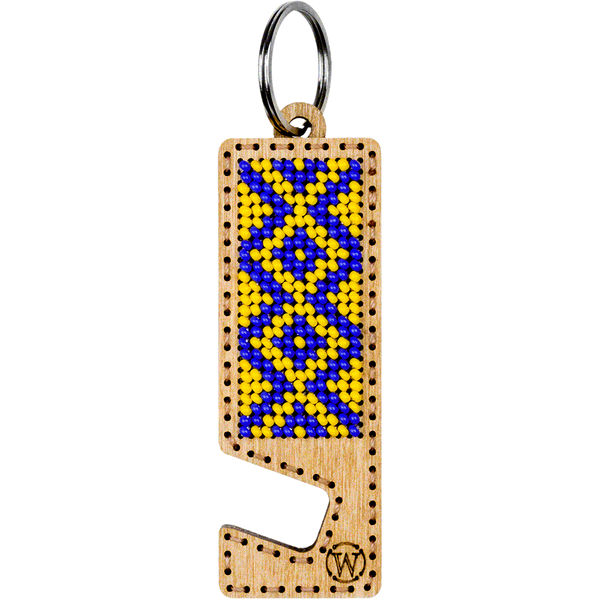 Wooden Bead Embroidery Kit &ndash; &ldquo;Phone Stand &ndash; Yellow and Blue Ornament&rdquo; FLK-482