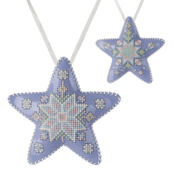 Faux Leather Cross-Stitch Kit &ndash; &ldquo;Star Christmas Ornament&rdquo; FLHL-069 (Double-Sided) Light Blue