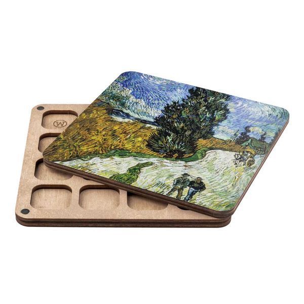 Bead Organizer With Wooden Lid &ndash; &ldquo;Cypress Road with Star, Square&rdquo; FLZB-222
