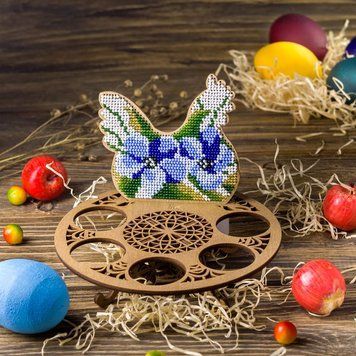 Wooden Bead Embroidery Kit &ndash; &ldquo;Easter Egg Stand &ndash; Hen&rdquo; FLK-167