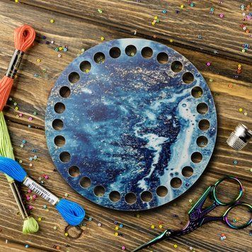 Floss Organizer &ndash; &ldquo;Blue & Gold Abstraction, Round&rdquo; FLZ(P)-051
