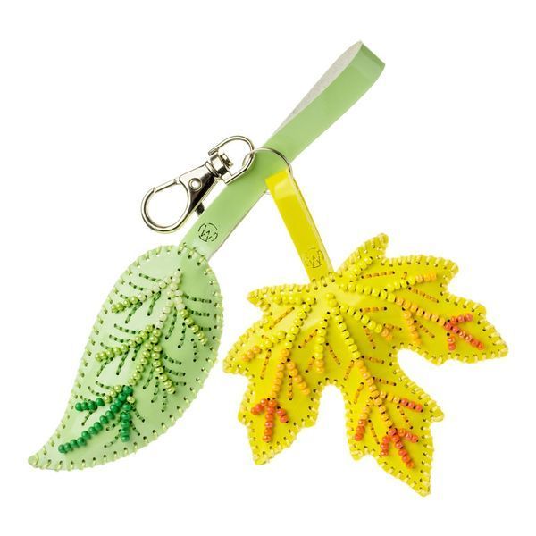 Faux Leather Bead Embroidery Kit &ndash; &ldquo;Bag Charm Autumn Leaves&rdquo; FLBB-175