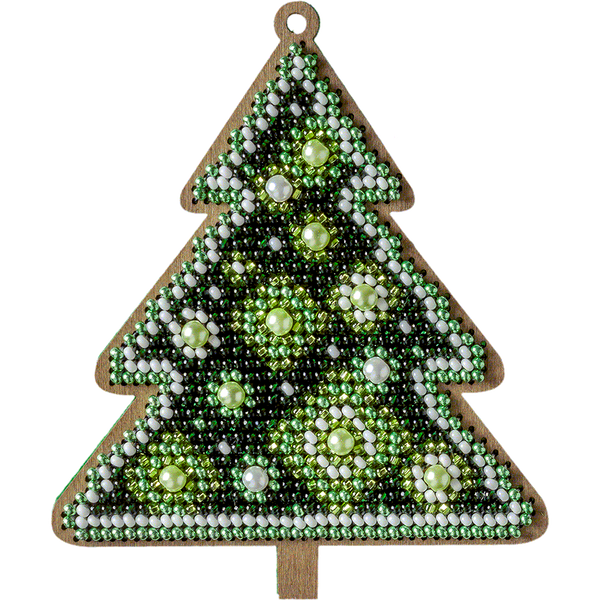 Wooden Bead Embroidery Kit &ndash; &ldquo;Christmas Ornament &ndash; Emerald Tree&rdquo; FLK-318