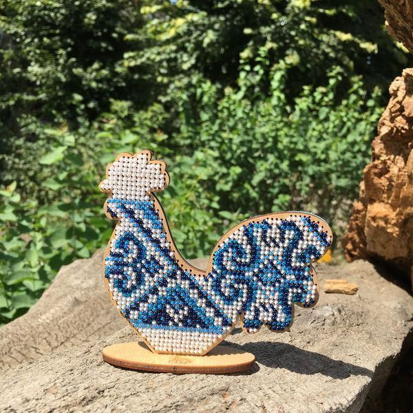 Wooden Bead Embroidery Kit &ndash; &ldquo;Rooster&rdquo; FLK-117