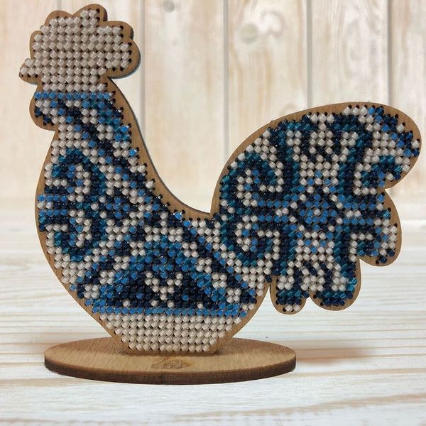Wooden Bead Embroidery Kit &ndash; &ldquo;Rooster&rdquo; FLK-117