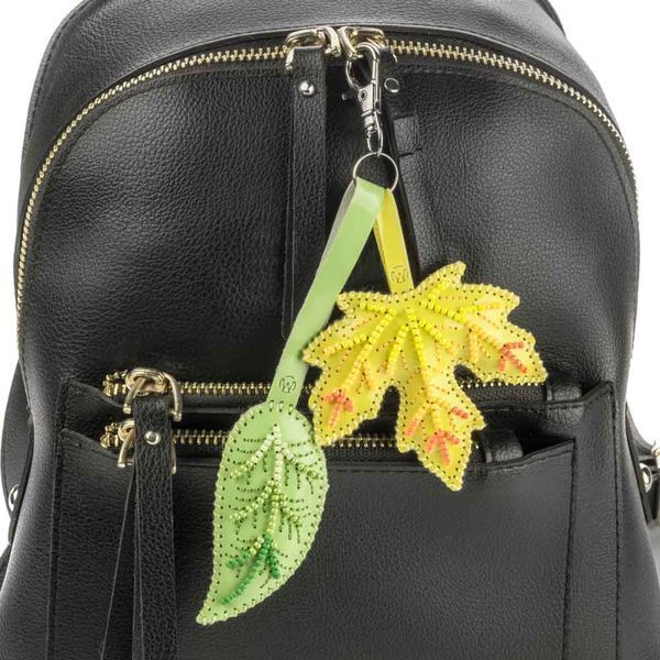 Faux Leather Bead Embroidery Kit &ndash; &ldquo;Bag Charm Autumn Leaves&rdquo; FLBB-175