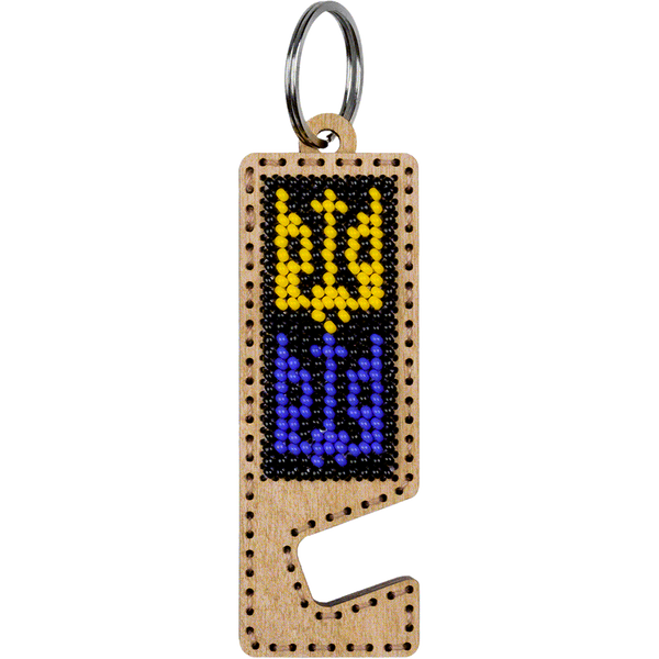Wooden Bead Embroidery Kit &ndash; &ldquo;Phone Stand &ndash; Black and Yellow Ornament&rdquo; FLK-483