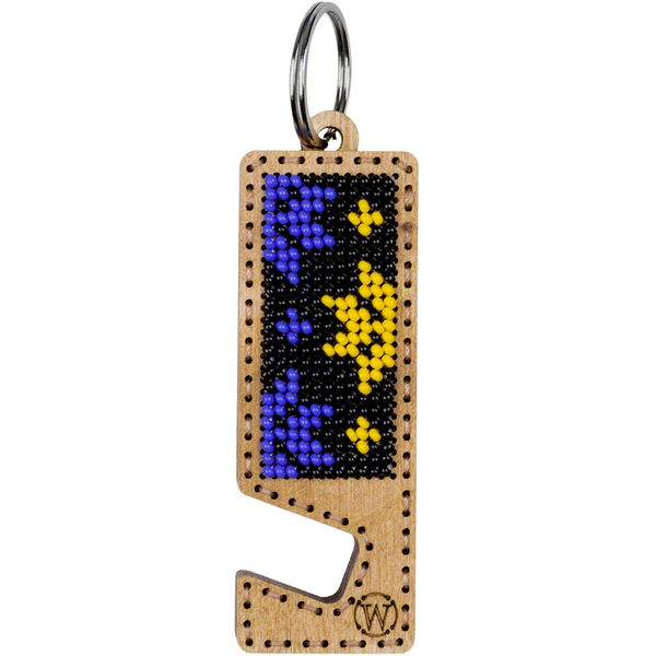 Wooden Bead Embroidery Kit &ndash; &ldquo;Phone Stand &ndash; Black and Yellow Ornament&rdquo; FLK-483