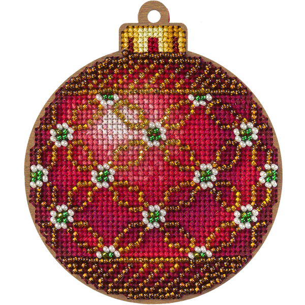 Wooden Cross-Stitch Kit &ndash; &ldquo;Christmas Ornament &ndash; Ruby Pattern&rdquo;