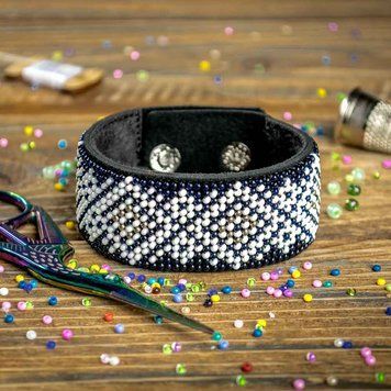 Faux Leather Bead Embroidery Kit &ndash; &ldquo;Bracelet&rdquo; (3 &times; 22 cm) FLBB-051 Black