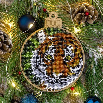 Wooden Bead Embroidery Kit &ndash; &ldquo;Christmas Ornament &ndash; Jungle Tiger&rdquo; FLK-400