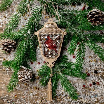 Wooden Bead Embroidery Kit &ndash; &ldquo;Christmas Ornament &ndash; Lantern With Bird&rdquo; FLK-450