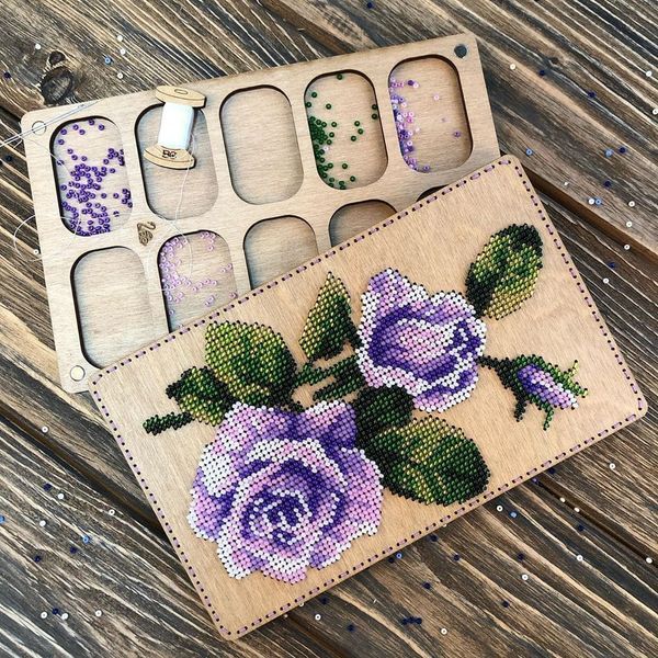 DIY Bead Embroidery Organizer Kit &ndash; &ldquo;Purple Roses&rdquo; FLZB-069