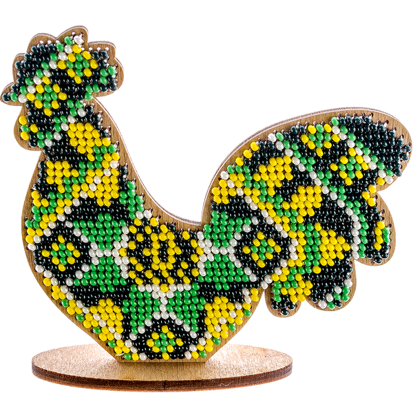Wooden Bead Embroidery Kit &ndash; &ldquo;Rooster&rdquo; FLK-118