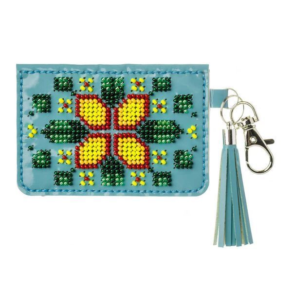 Faux Leather Bead Embroidery Kit &ndash; &ldquo;Bag Charm Wallet Turquoise Blue&rdquo; FLBB-176